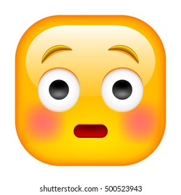 Embarriertes Emoticon mit roten Flushed Cheeks. Worried Square Icon.