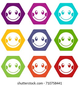Embarrassed emoticon set many color hexahedron isolated on white vector illustration