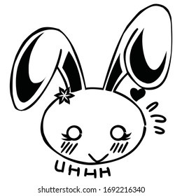 Embarrassed hare emoticon in black   white
