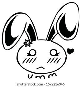 Embarrassed hare emoticon in black   white