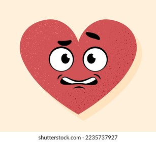 Embarrassed heart icon. Reaction for instant messengers. Thoughtfulness and uncertainty. Poster or banner for website. Emotions, facial expressions and feelings. Cartoon flat vector illustration
