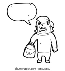 embarrassed man holding purse cartoon
