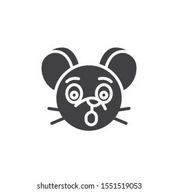 Embarrassed rat emoticon vector icon. filled flat sign for mobile concept and web design. Surprised mouse face emoji glyph icon. Chinese 2020 year of the rat symbol, logo illustration. Vector graphics