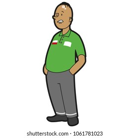 Embarrassed seller. Color vector flat illustration isolated on white background. 