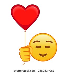 Embarrassed smiling face with red heart baloon Large size of yellow emoji smile