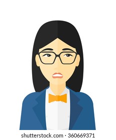 Embarrassed woman in glasses.