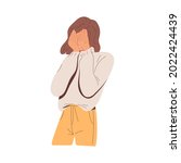 Embarrassed woman hiding her face out of shame. Shy person regret smth. and covering her eyes with palms. Unhappy female feeling frustration. Flat vector illustration isolated on white background