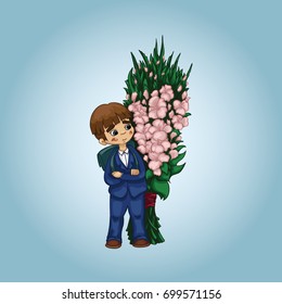 Embarrassing schoolboy with flowers