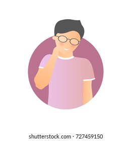 Embarrassment expression, man shy, timid. Flat gradient vector icon