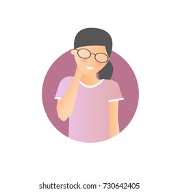 Embarrassment expression, woman shy, timid. Flat gradient vector icon