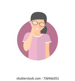 Embarrassment expression, woman shy, timid. Flat vector icon