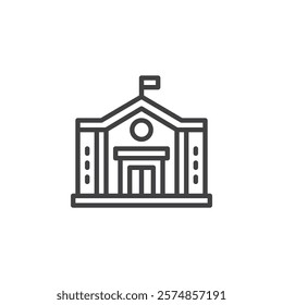 Embassy building line icon. linear style sign for mobile concept and web design. A building with flag outline vector icon. Symbol, logo illustration. Vector graphics