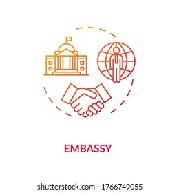 Embassy concept icon. Diplomatic mission idea thin line illustration. International affairs. Foreign countries partnership. Vector isolated outline RGB color drawing