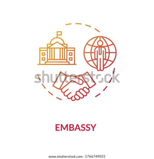 Embassy concept icon.\
Diplomatic mission idea thin line illustration. International\
affairs. Foreign countries partnership. Vector isolated outline RGB\
color drawing