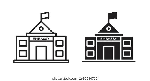 Colección de ilustraciones de iconos de embajada. contorno de trazo editable y estilo plano