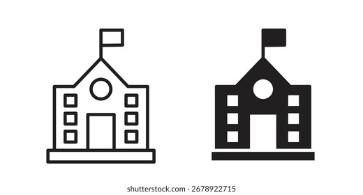 Embassy icon on white background. icon set in black outline and fill