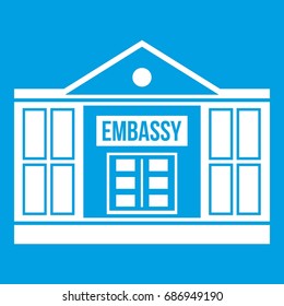 Embassy icon white isolated on blue background vector illustration