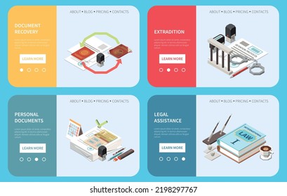 Embassy Services Landing Pages Providing Information About Legal Assistance Document Recovery Personal Support Extradition Isometric Vector Illustration