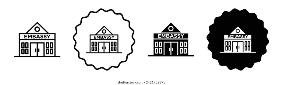 Embassy set in black and white color. Embassy simple flat icon vector