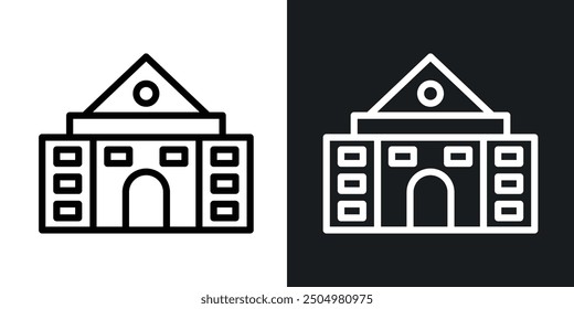 Embassy vector icon set black and white filled and outlined style.
