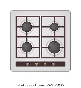 Embeddable gas stove. Kitchen equipment vector illustration.