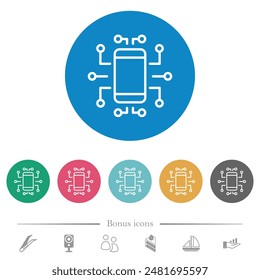 Embedded device outline flat white icons on round color backgrounds. 6 bonus icons included.