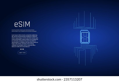 Embedded SIM concept. New mobile communication technology. Concept for mobile sim card technology and network. Futuristic projection esim card. vector illustration 5G Sim Card. Wireless cellphone.