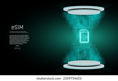 Embedded SIM concept. New mobile communication technology. Concept for mobile sim card technology and network. Futuristic projection esim card. vector illustration 5G Sim Card. Wireless cellphone.