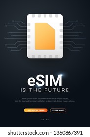 Embedded SIM. eSIM - electronic sim phone new mobile communication technology. Vector Illustration