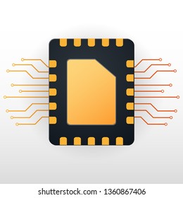 Embedded SIM. eSIM - electronic sim phone new mobile communication technology. Vector Illustration