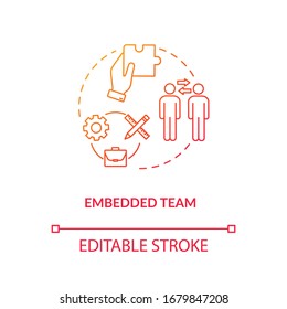 Embedded team, agency staff coworking type concept icon. Cross-functionality team, UX roles idea thin line illustration. Staff cooperation. Vector isolated outline RGB color drawing