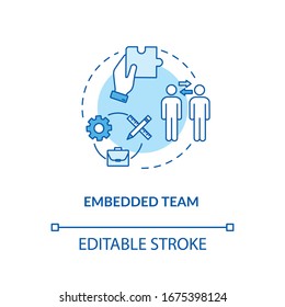 Embedded team, collaboration type concept icon. Cross-functionality team, UX roles involving idea thin line illustration. Vector isolated outline RGB color drawing. Editable stroke