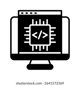 Embedding glyph icon, use for machine learning, education, technology industry, UI, UX kit, app and web development, digital or print.