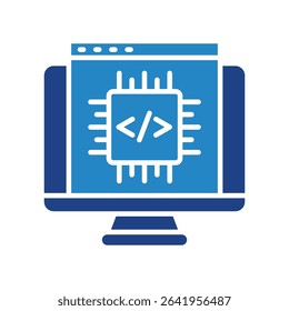 Embedding mini illustration dual tone blue color icon, use for machine learning, education, technology industry, UI, UX kit, app and web development, digital or print.