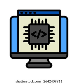 Embedding mini illustration outline color icon, use for machine learning, education, technology industry, UI, UX kit, app and web development, digital or print.
