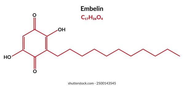 Embelin, naturally occurring para-benzoquinone, molecular structure formula, suitable for education or chemistry science content. Vector illustration