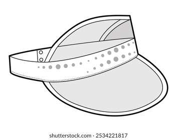 Embellished Transparent Sun Visor cap. Summer Head Fashion accessory hat clothing technical illustration. Vector headgear for Men, women, unisex style, flat template CAD mockup sketch outline isolated