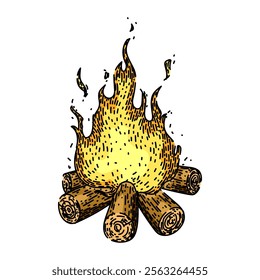 embers campfire hand drawn. warmth gathering, outdoors camping, crackle blaze embers campfire vector sketch. isolated color illustration