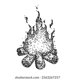 embers campfire hand drawn. warmth gathering, outdoors camping, crackle blaze embers campfire vector sketch. isolated black illustration