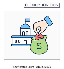 Embezzlement Color Icon.Embezzling Money Crime. Stealing From Government Budget. Theft Or Misappropriation Of Funds.Isolated Vector Illustration