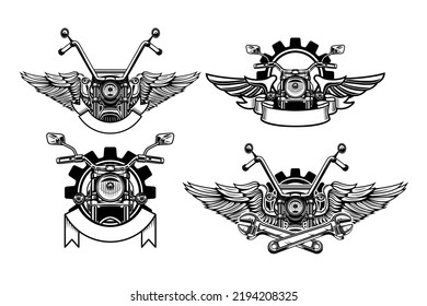 Empujar una plantilla con motocicleta alada. Motocicleta, Monograma de ciclismo, Monograma de bicicleta grande, Monograma de helicóptero 