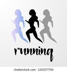 Emblem with abstrac running girl silhouette.vector illustration