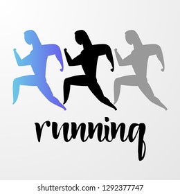 Emblem with abstrac running man silhouette.vector illustration