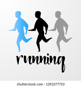 Emblem with abstrac running man silhouette.vector illustration