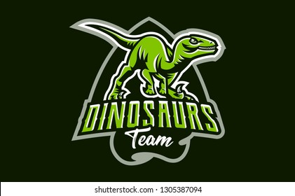The emblem of an aggressive dinosaur, sharp teeth. Sports logo dino. Extinct predatory, Jurassic period. Vector illustration