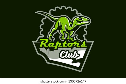 The emblem of an aggressive dinosaur, sharp teeth. Sports logo dino. Extinct predatory, Jurassic period. Vector illustration