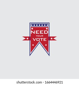 Emblema de la jornada electoral estadounidense, vector, plantilla de logo, voto de los estados unidos, diseño de banderas, afiche de votación electoral. Campaña electoral política.
