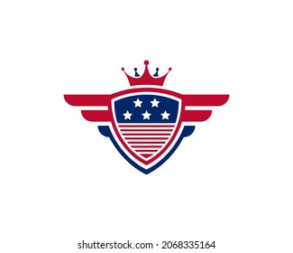 Emblem American Veteran Flag Emblem Wings with Shield Patriotic Logo Design Template Element