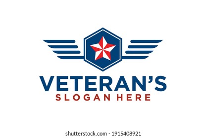 Emblem American Veteran Shield Patriotic National Logo Design Vector