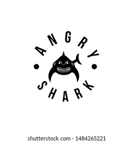 emblem angry shark vector logo design illustration